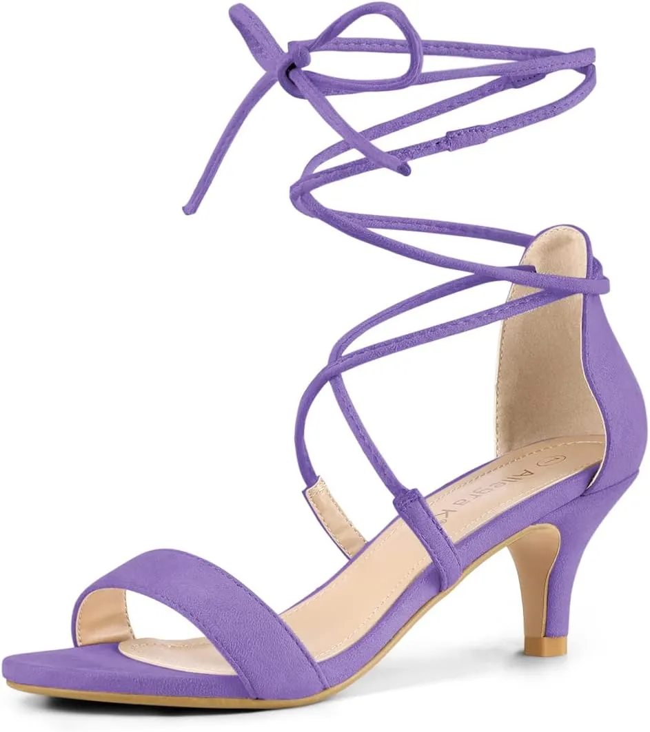 Allegra K Women's Kitten Heel Lace Up Open Toe Sandals