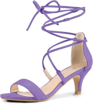 Allegra K Women's Kitten Heel Lace Up Open Toe Sandals