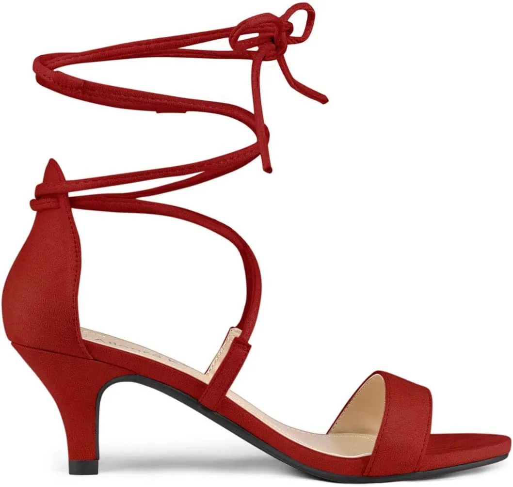 Allegra K Women's Kitten Heel Lace Up Open Toe Sandals