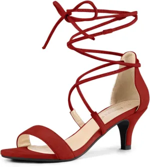 Allegra K Women's Kitten Heel Lace Up Open Toe Sandals