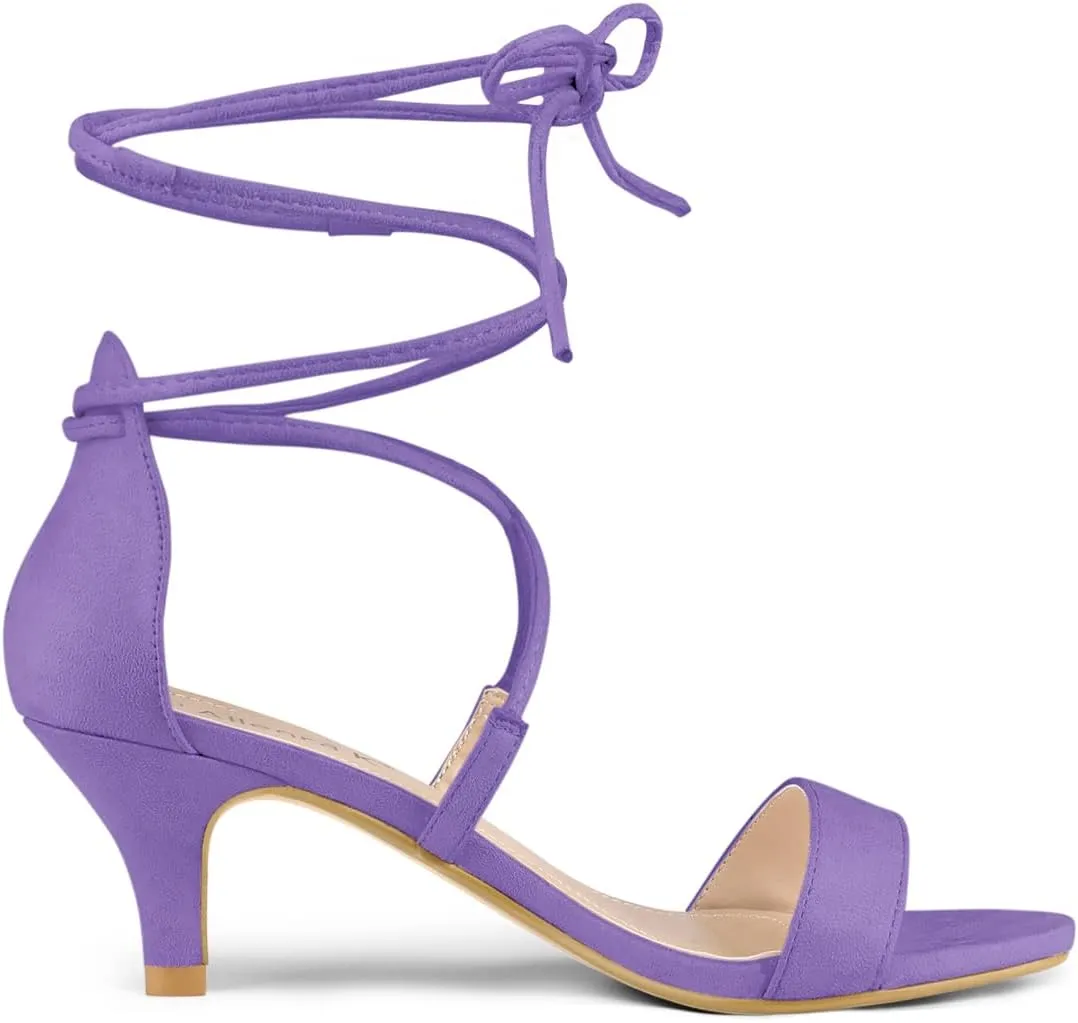 Allegra K Women's Kitten Heel Lace Up Open Toe Sandals