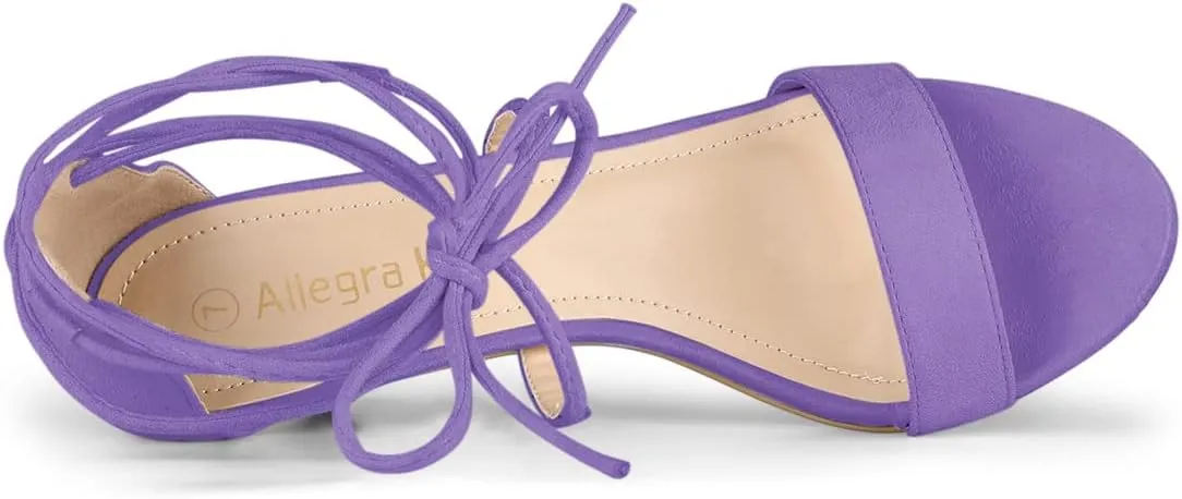 Allegra K Women's Kitten Heel Lace Up Open Toe Sandals