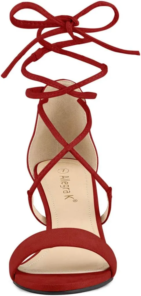 Allegra K Women's Kitten Heel Lace Up Open Toe Sandals