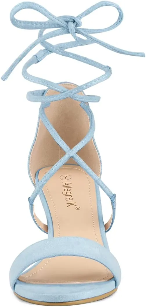 Allegra K Women's Kitten Heel Lace Up Open Toe Sandals