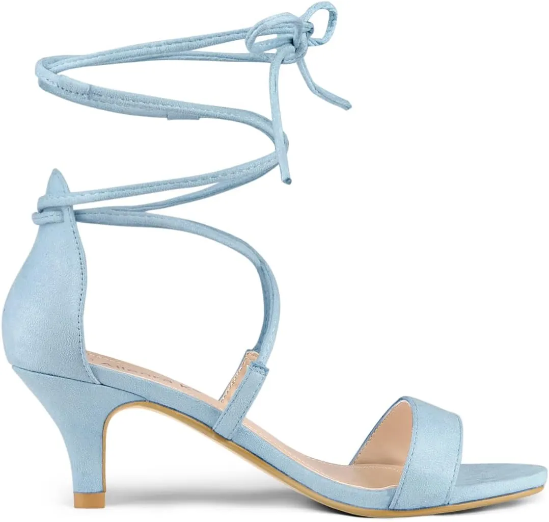 Allegra K Women's Kitten Heel Lace Up Open Toe Sandals