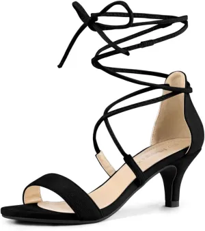 Allegra K Women's Kitten Heel Lace Up Open Toe Sandals