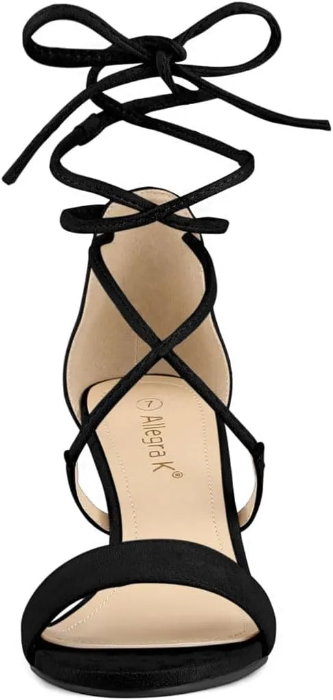Allegra K Women's Kitten Heel Lace Up Open Toe Sandals