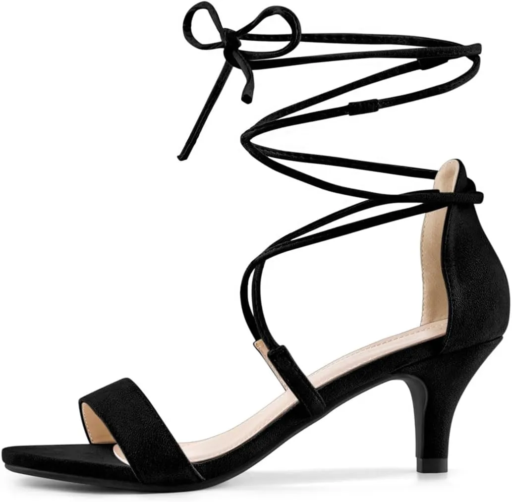 Allegra K Women's Kitten Heel Lace Up Open Toe Sandals