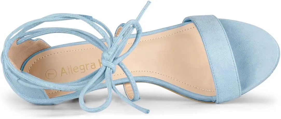 Allegra K Women's Kitten Heel Lace Up Open Toe Sandals
