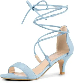 Allegra K Women's Kitten Heel Lace Up Open Toe Sandals