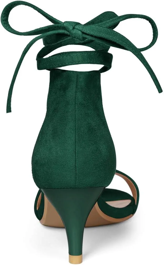 Allegra K Women's Kitten Heel Lace Up Sandals