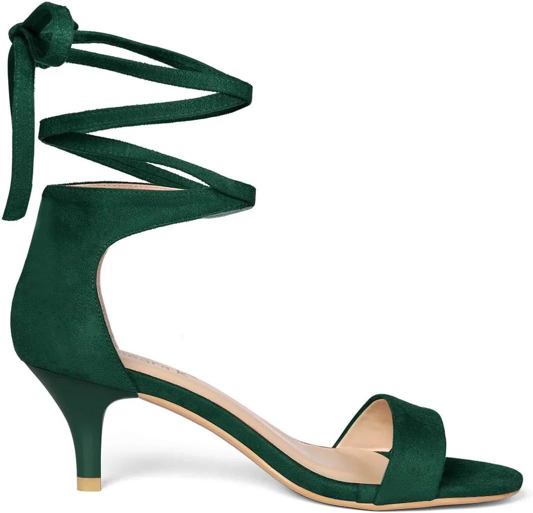 Allegra K Women's Kitten Heel Lace Up Sandals
