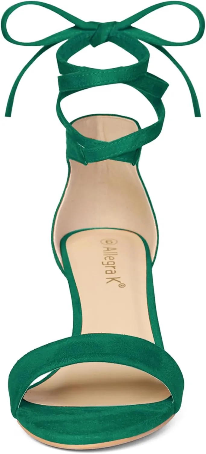 Allegra K Women's Kitten Heel Lace Up Sandals