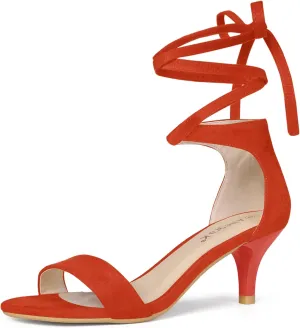 Allegra K Women's Kitten Heel Lace Up Sandals
