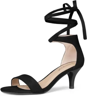 Allegra K Women's Kitten Heel Lace Up Sandals