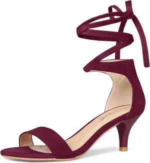 Allegra K Women's Kitten Heel Lace Up Sandals