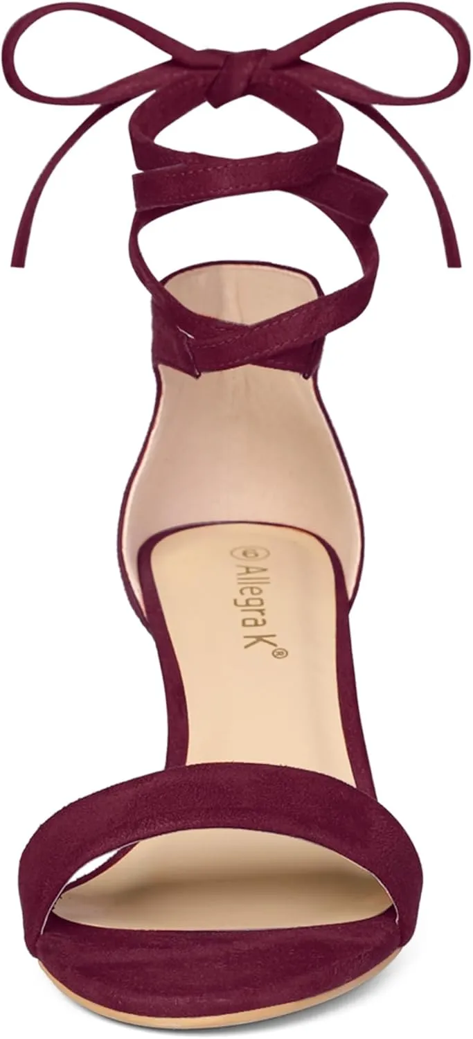 Allegra K Women's Kitten Heel Lace Up Sandals