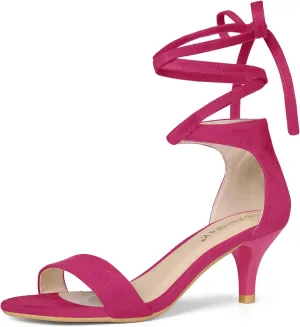 Allegra K Women's Kitten Heel Lace Up Sandals