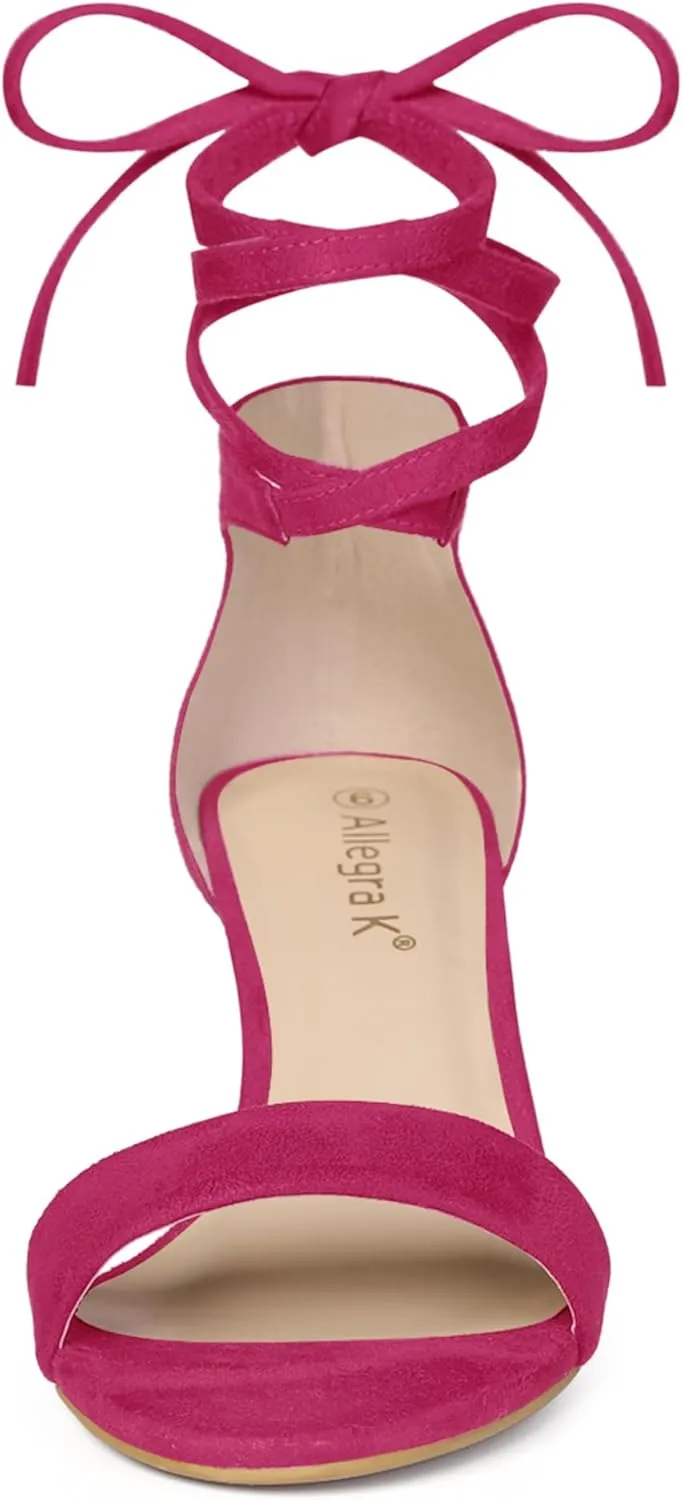 Allegra K Women's Kitten Heel Lace Up Sandals