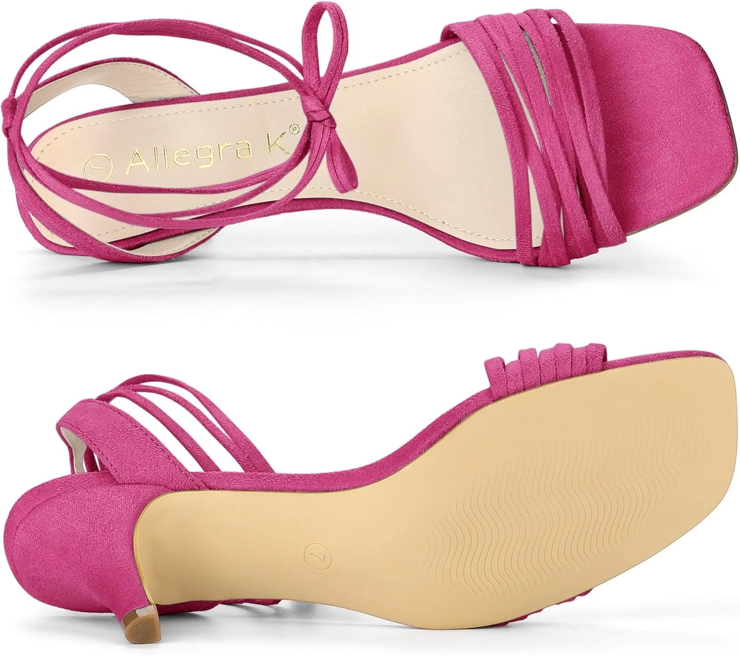 Allegra K Women's Kitten Heel Lace Up Suede Heel Sandals