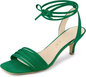 Allegra K Women's Kitten Heel Lace Up Suede Heel Sandals