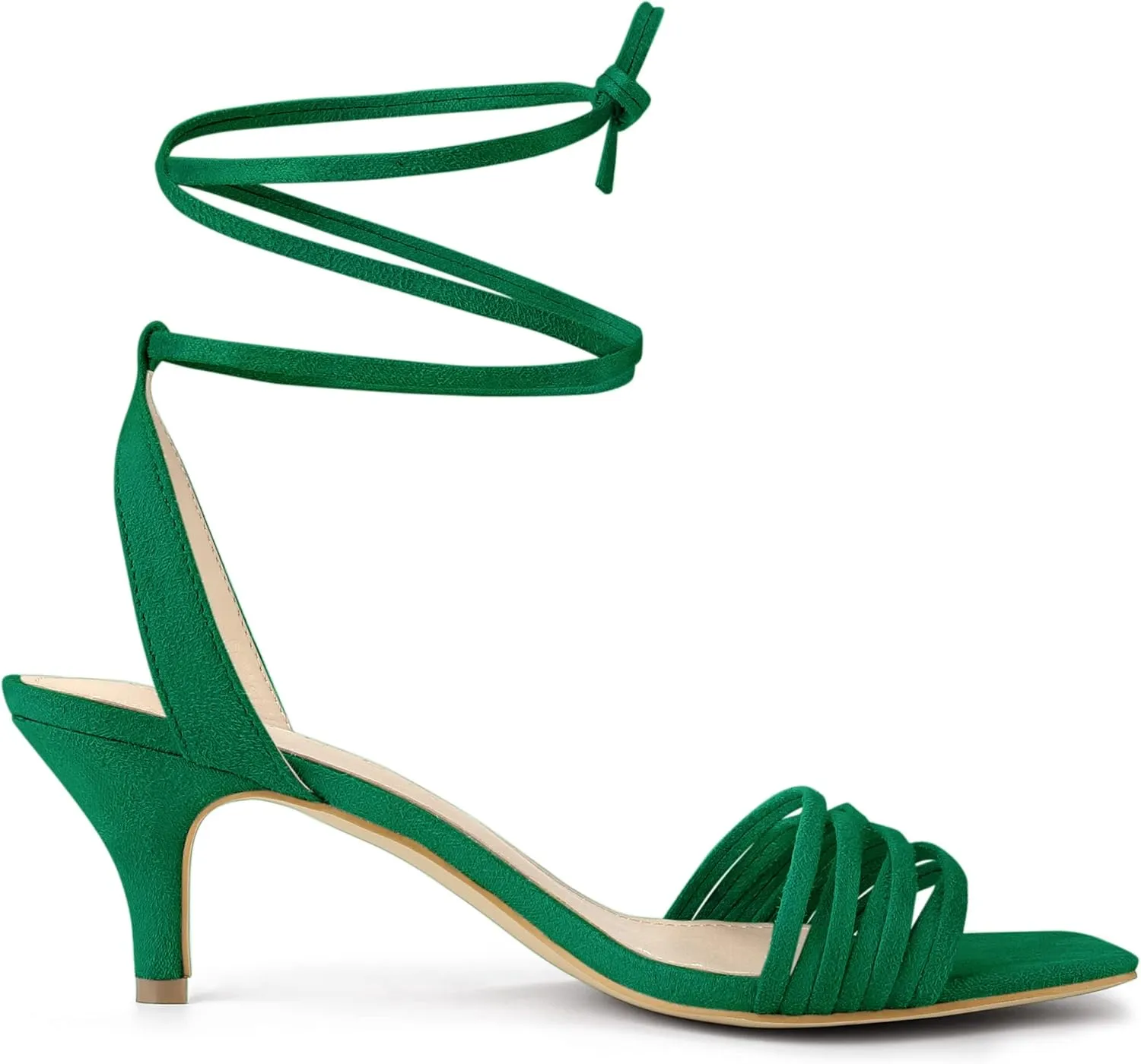 Allegra K Women's Kitten Heel Lace Up Suede Heel Sandals