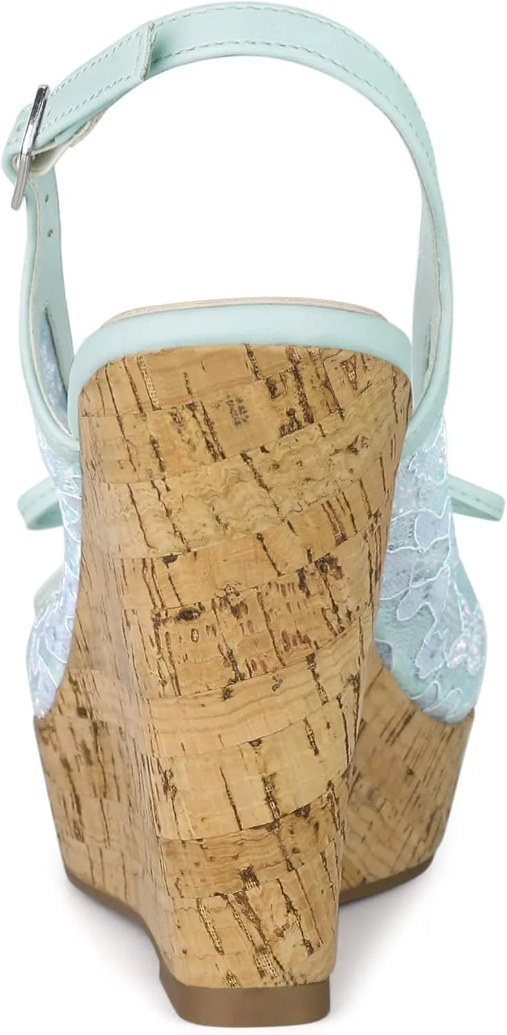 Allegra K Women's Lace Platform Wedges Wedge Heel Sandals