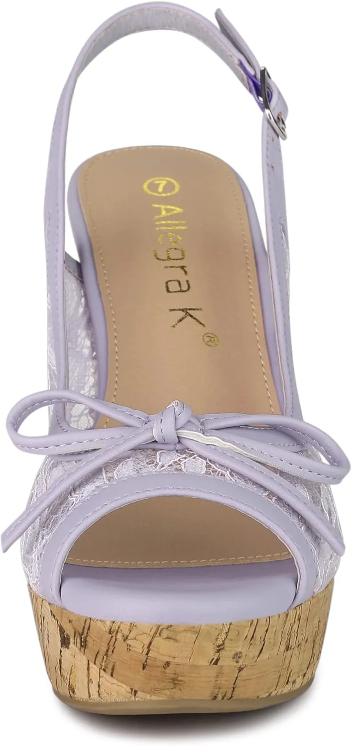 Allegra K Women's Lace Platform Wedges Wedge Heel Sandals