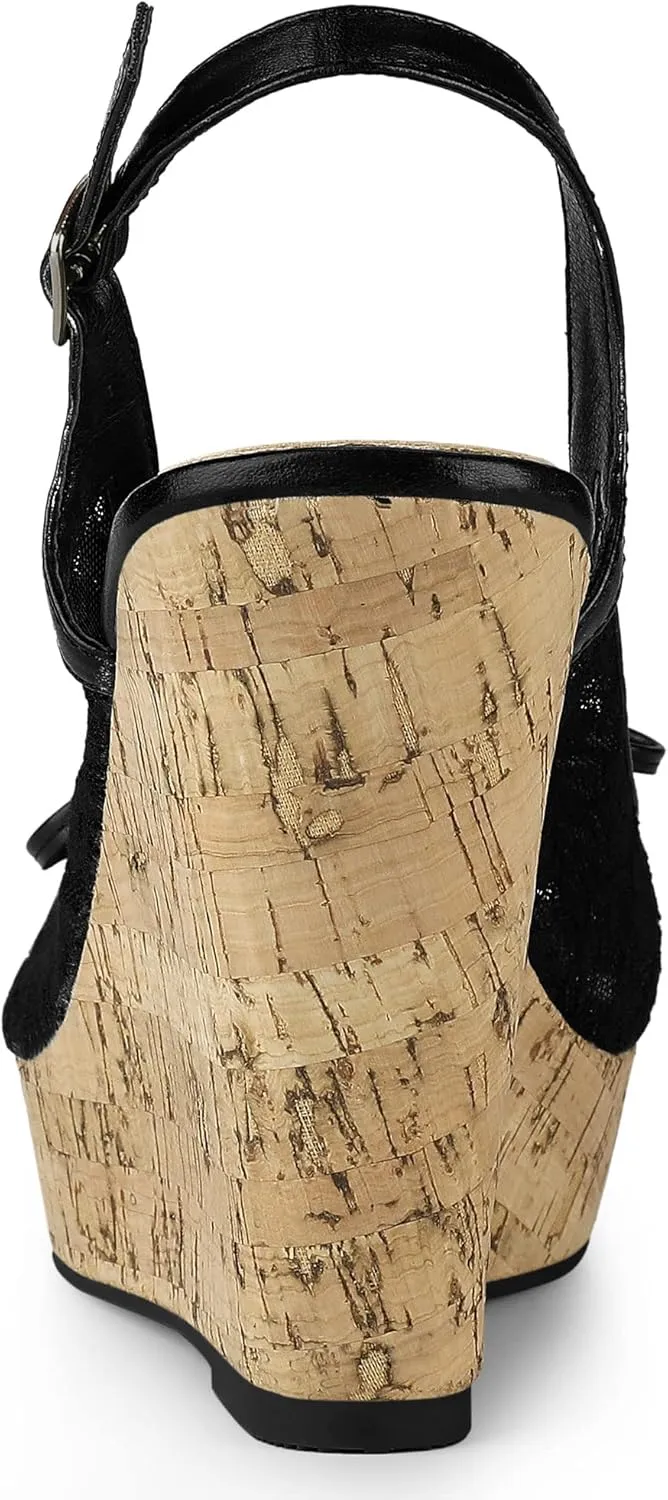 Allegra K Women's Lace Platform Wedges Wedge Heel Sandals