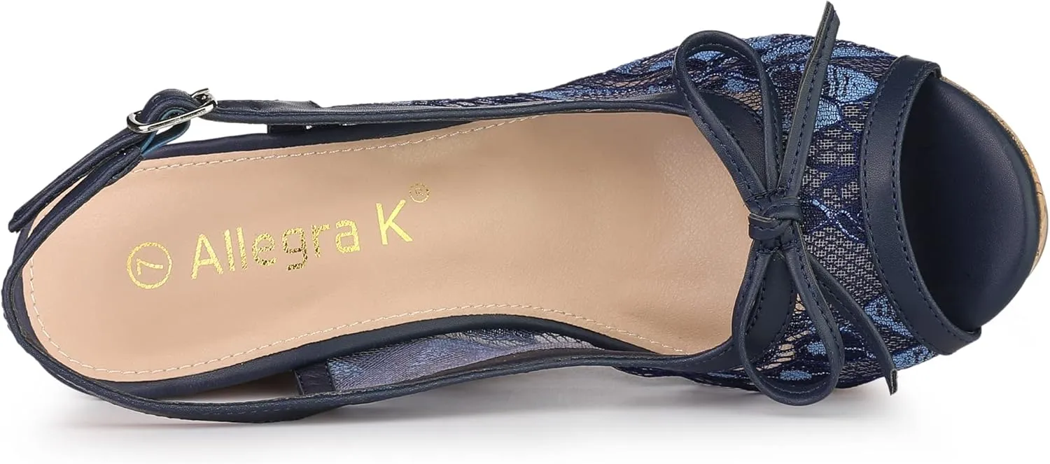 Allegra K Women's Lace Platform Wedges Wedge Heel Sandals