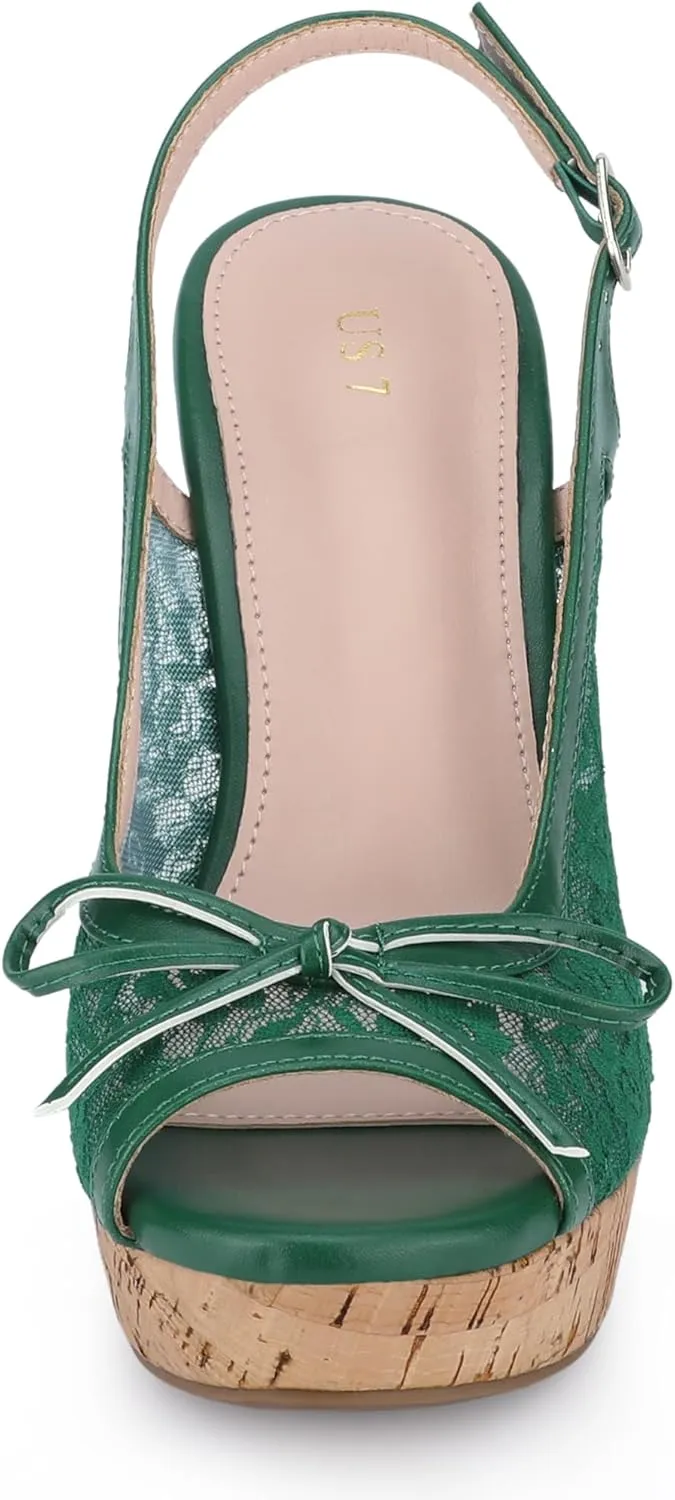 Allegra K Women's Lace Platform Wedges Wedge Heel Sandals