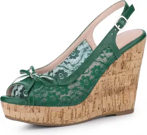 Allegra K Women's Lace Platform Wedges Wedge Heel Sandals