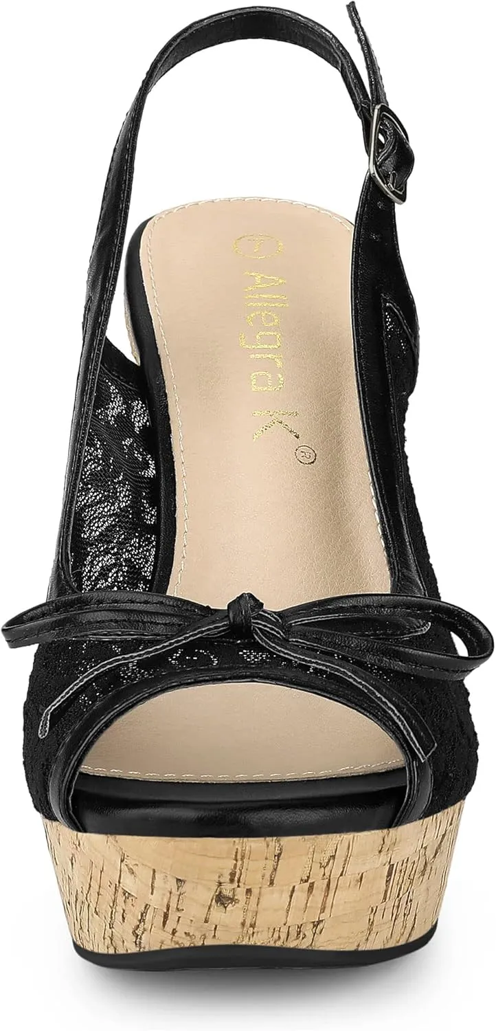 Allegra K Women's Lace Platform Wedges Wedge Heel Sandals