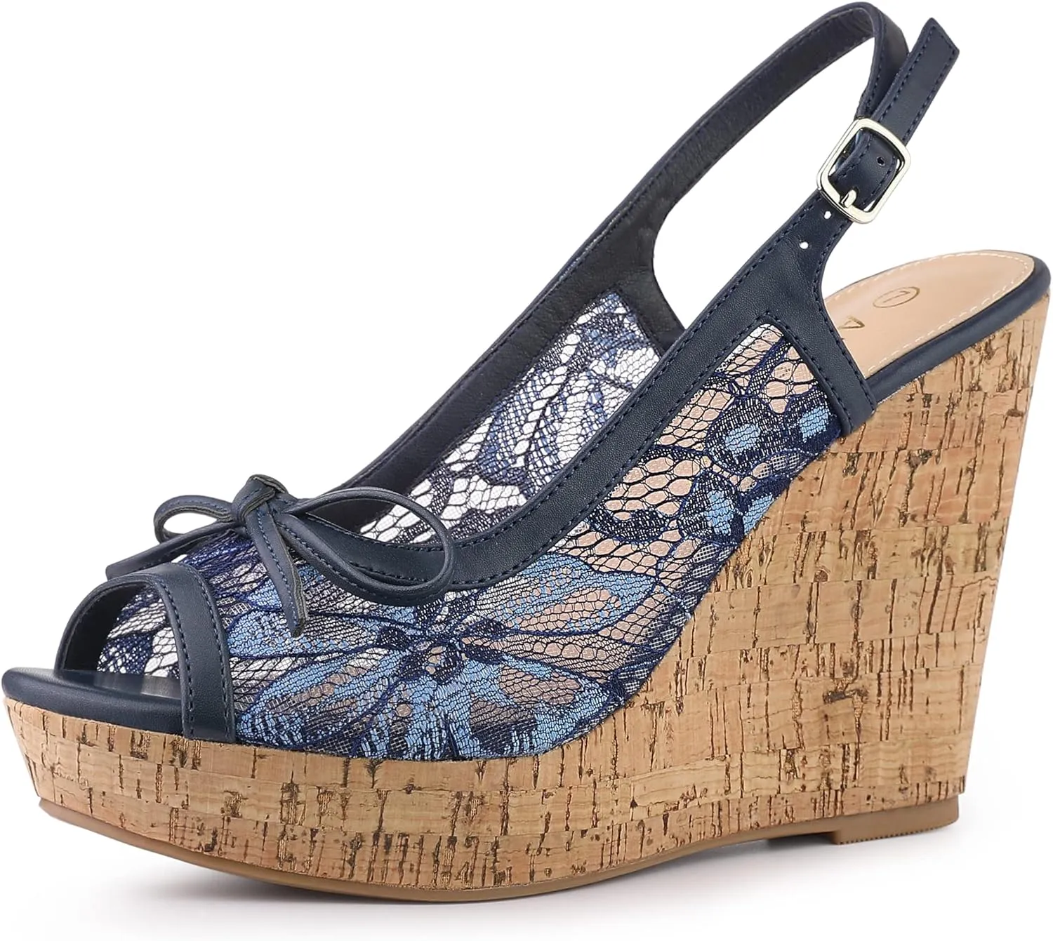 Allegra K Women's Lace Platform Wedges Wedge Heel Sandals