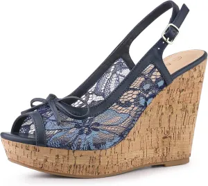 Allegra K Women's Lace Platform Wedges Wedge Heel Sandals