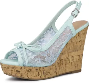 Allegra K Women's Lace Platform Wedges Wedge Heel Sandals