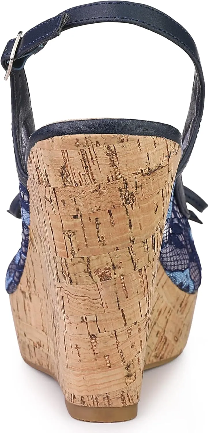 Allegra K Women's Lace Platform Wedges Wedge Heel Sandals