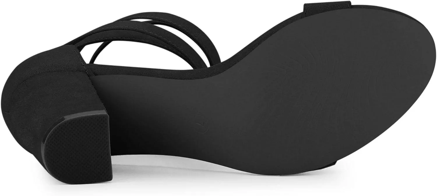Allegra K Women's Lace Up and Ankle Strap Chunky Heel Sandals