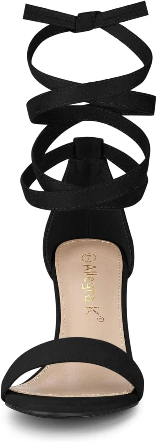 Allegra K Women's Lace Up and Ankle Strap Chunky Heel Sandals