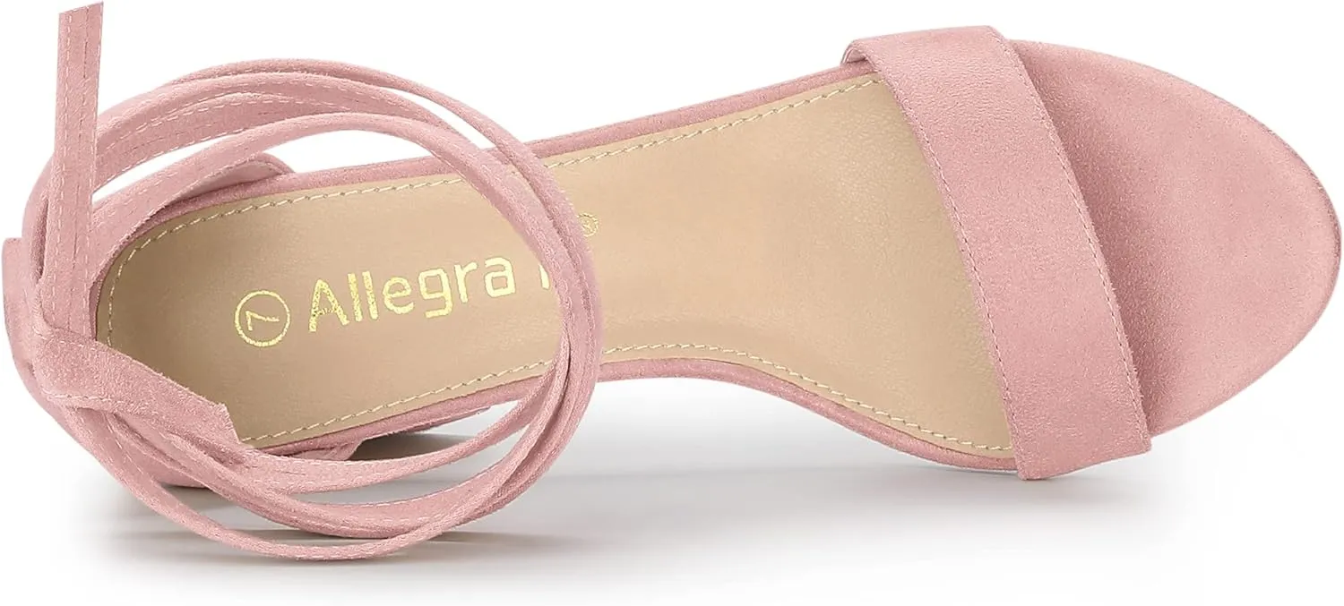 Allegra K Women's Lace Up and Ankle Strap Chunky Heel Sandals