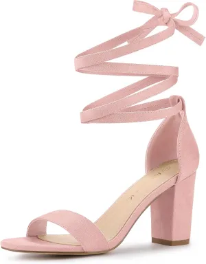 Allegra K Women's Lace Up and Ankle Strap Chunky Heel Sandals