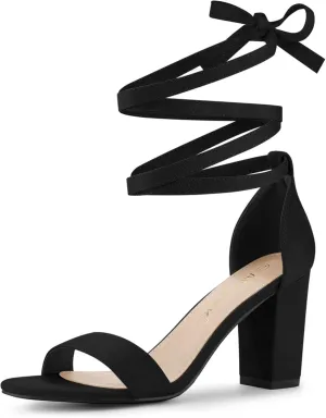 Allegra K Women's Lace Up and Ankle Strap Chunky Heel Sandals