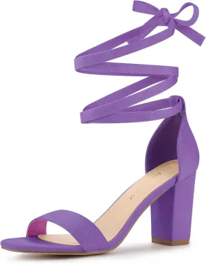 Allegra K Women's Lace Up and Ankle Strap Chunky Heel Sandals