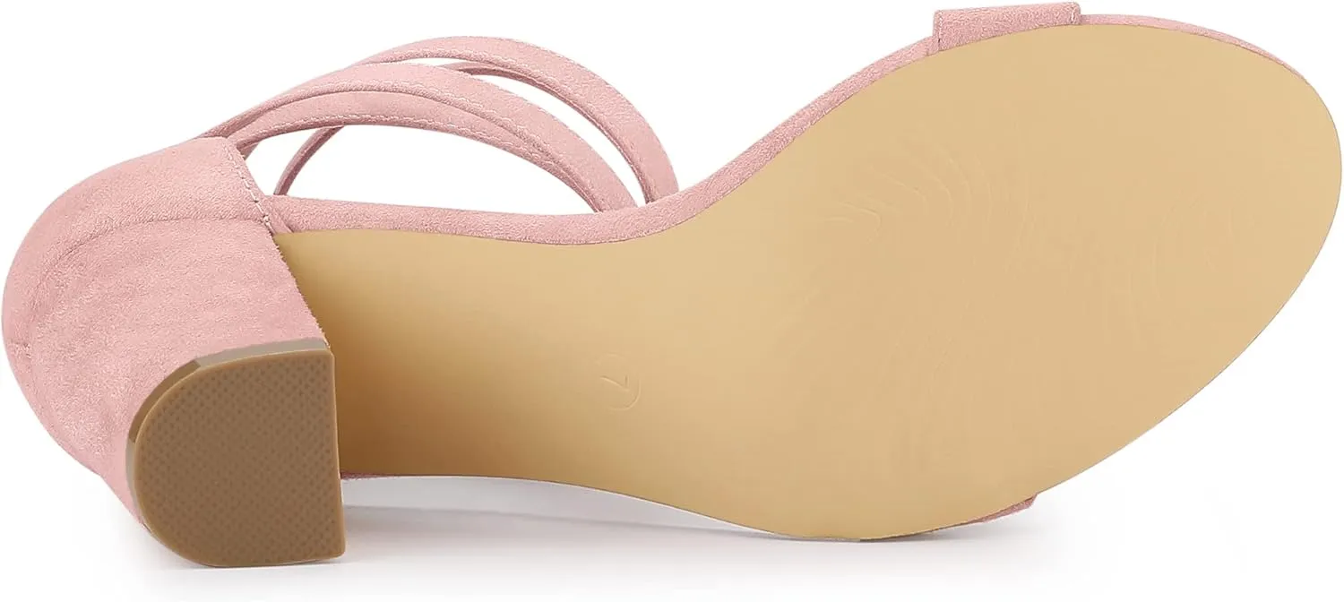 Allegra K Women's Lace Up and Ankle Strap Chunky Heel Sandals