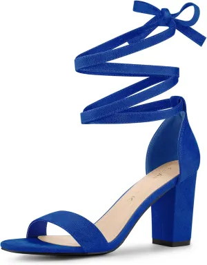 Allegra K Women's Lace Up and Ankle Strap Chunky Heel Sandals