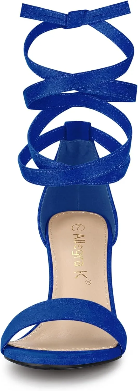 Allegra K Women's Lace Up and Ankle Strap Chunky Heel Sandals