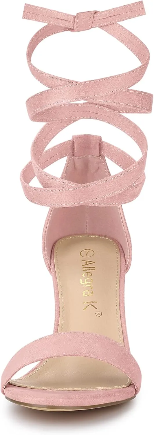Allegra K Women's Lace Up and Ankle Strap Chunky Heel Sandals