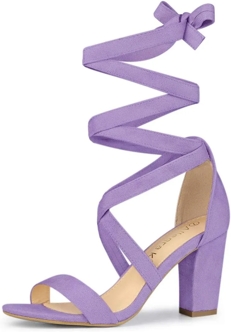Allegra K Women's Lace Up Block Heels Sandals