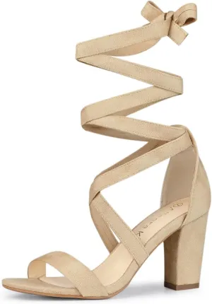 Allegra K Women's Lace Up Block Heels Sandals