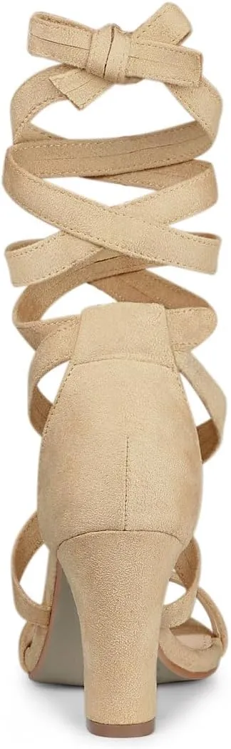 Allegra K Women's Lace Up Block Heels Sandals